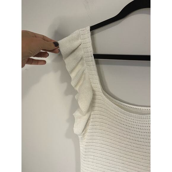 Anthropologie Ruffled Pointelle Knit Mini Dress Square Neck Ivory Cream Womens S - Picture 7 of 11